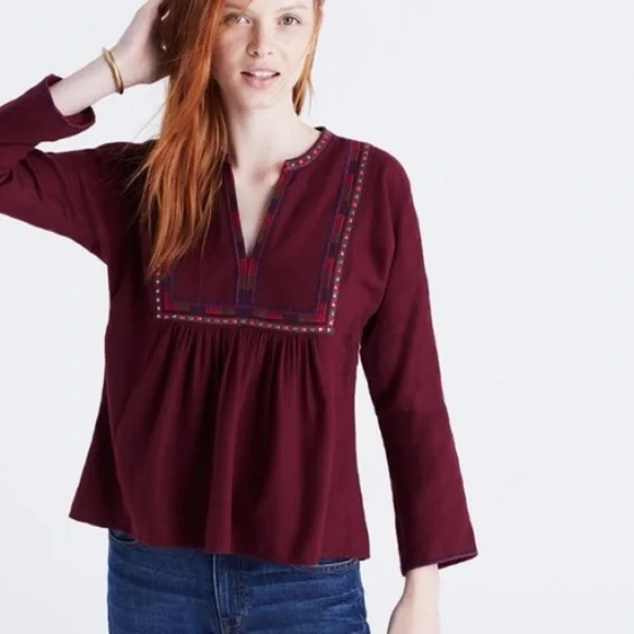 MADEWELL EMBROIDERED BOHÈME BOHO PEASANT POPOVER TOP - Picture 2 of 10